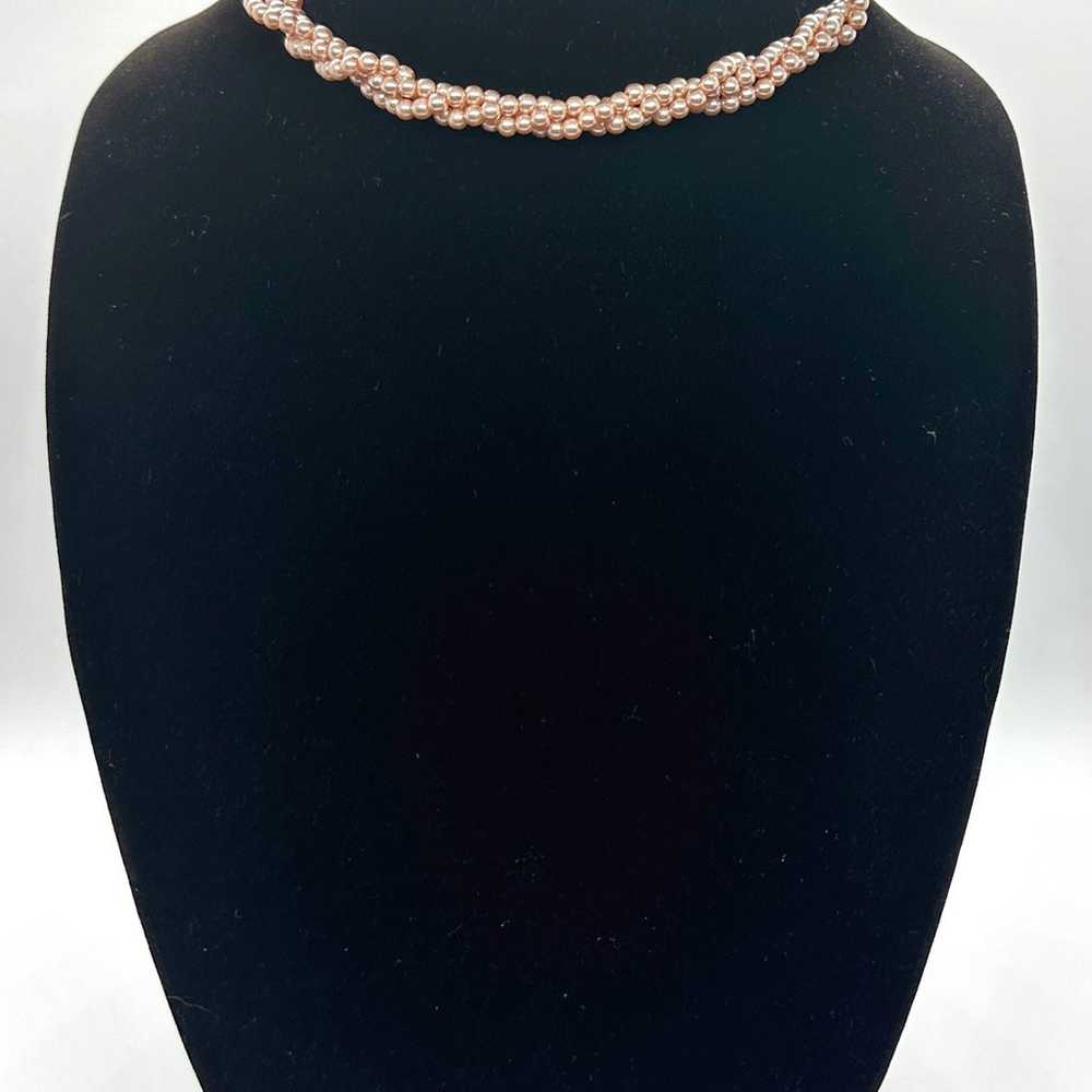 Vintage Monet triple strand peach pearl necklace - image 2