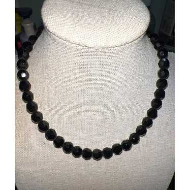 Black Faceted Vintage Glass Beads -- 13" - image 1