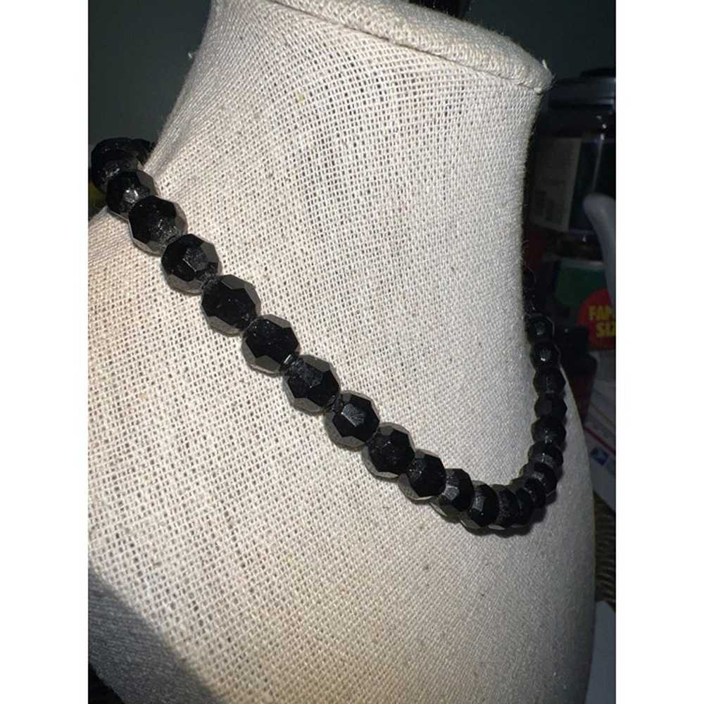 Black Faceted Vintage Glass Beads -- 13" - image 2