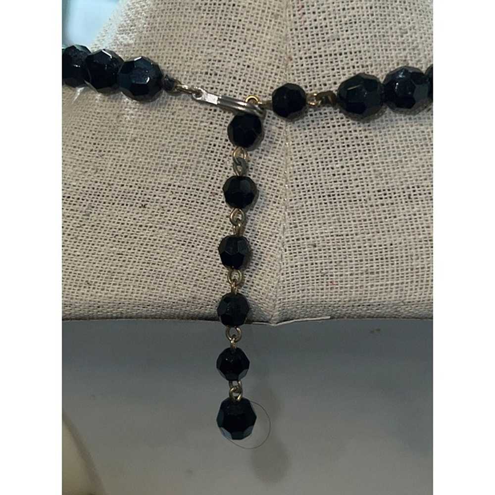 Black Faceted Vintage Glass Beads -- 13" - image 3