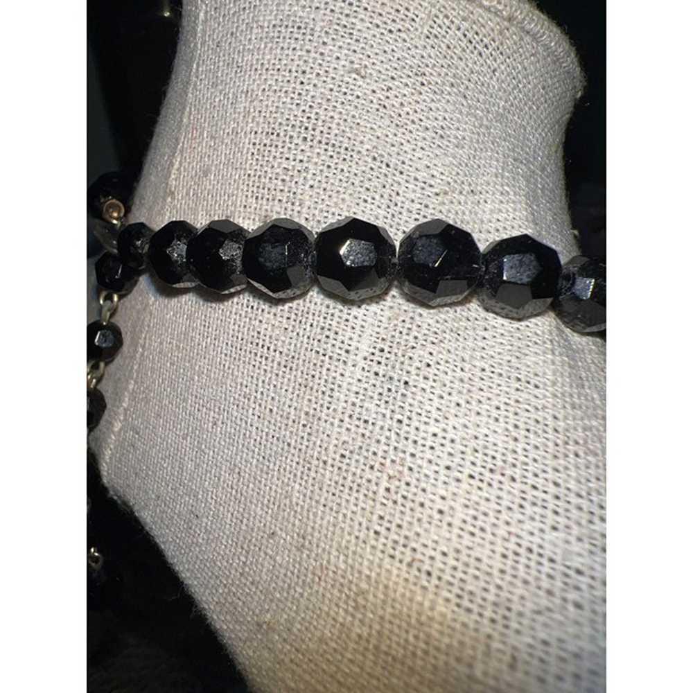 Black Faceted Vintage Glass Beads -- 13" - image 4