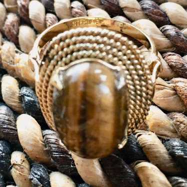 Tigereye gold sterling ring - image 1