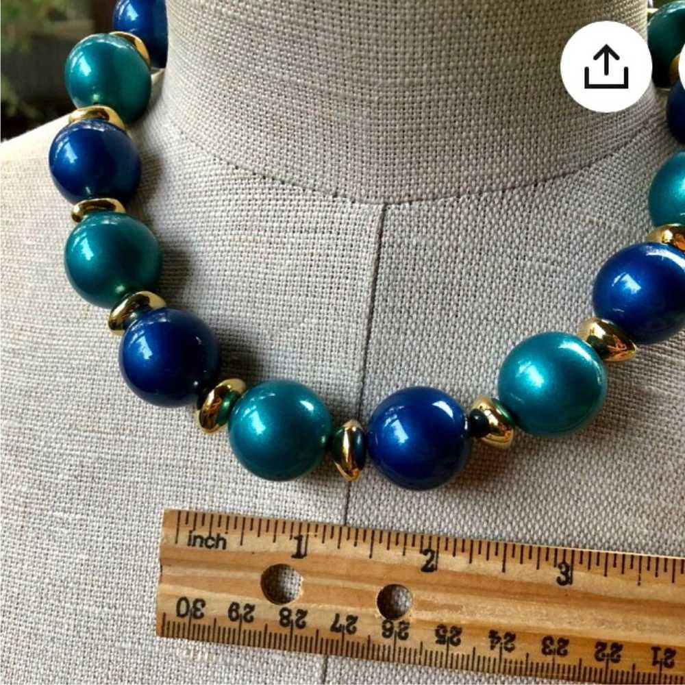 Necklace blue & teal lucite balls - image 4