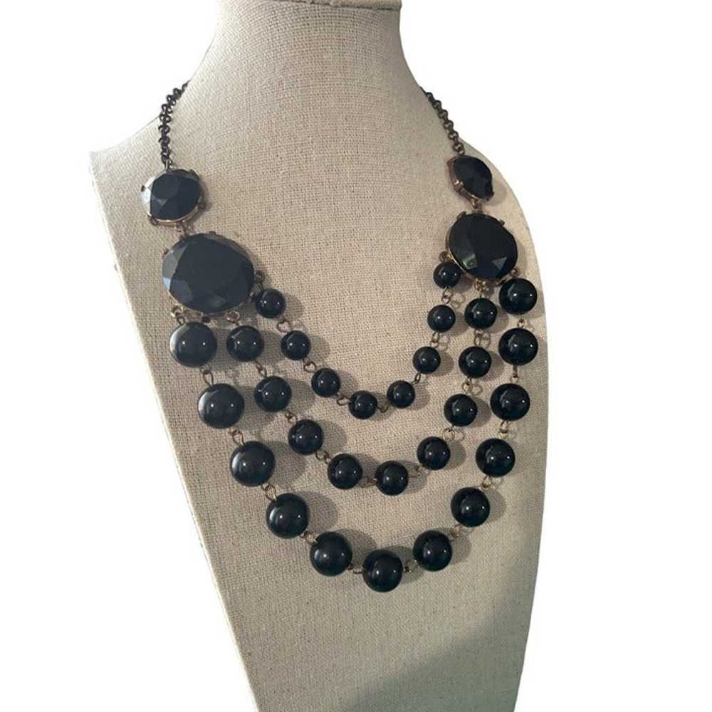 Black Faceted Bead Vintage Necklace -- 18" - image 2