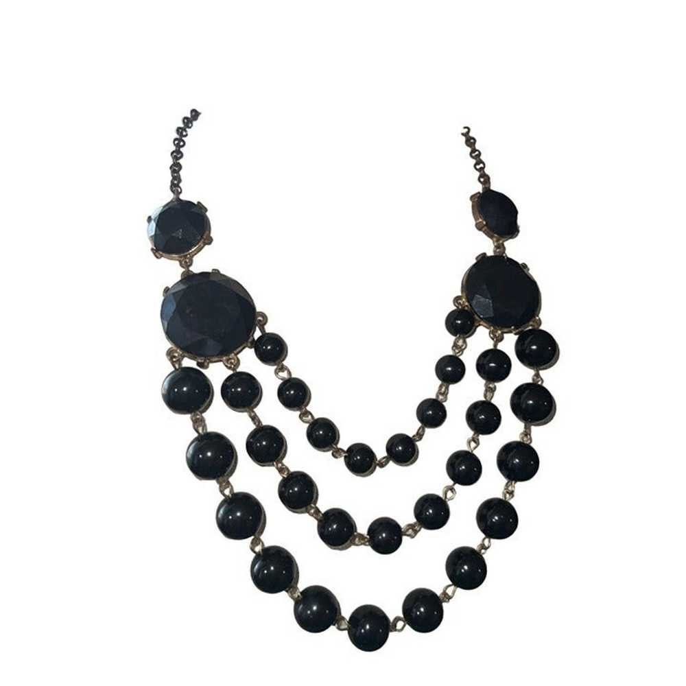 Black Faceted Bead Vintage Necklace -- 18" - image 3
