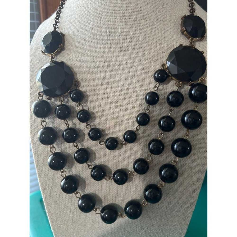 Black Faceted Bead Vintage Necklace -- 18" - image 7