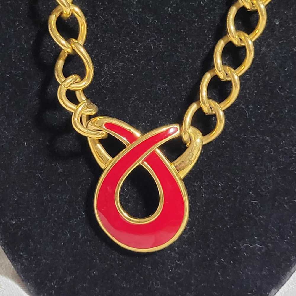 Vtg Napier Signed Gold Toned Chain Link Red Ename… - image 2