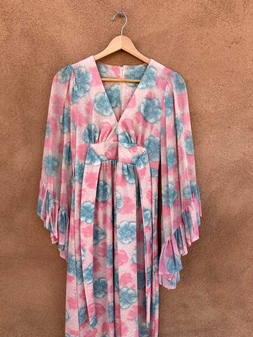 1960's Pink & Blue Floral Flowy Dress - image 4