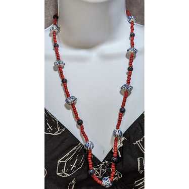 Red And Blue Porcelain Bunny Necklace - image 1