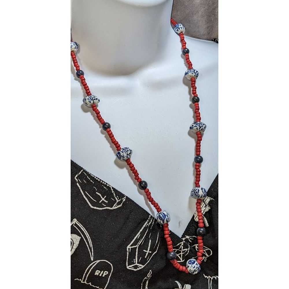 Red And Blue Porcelain Bunny Necklace - image 3