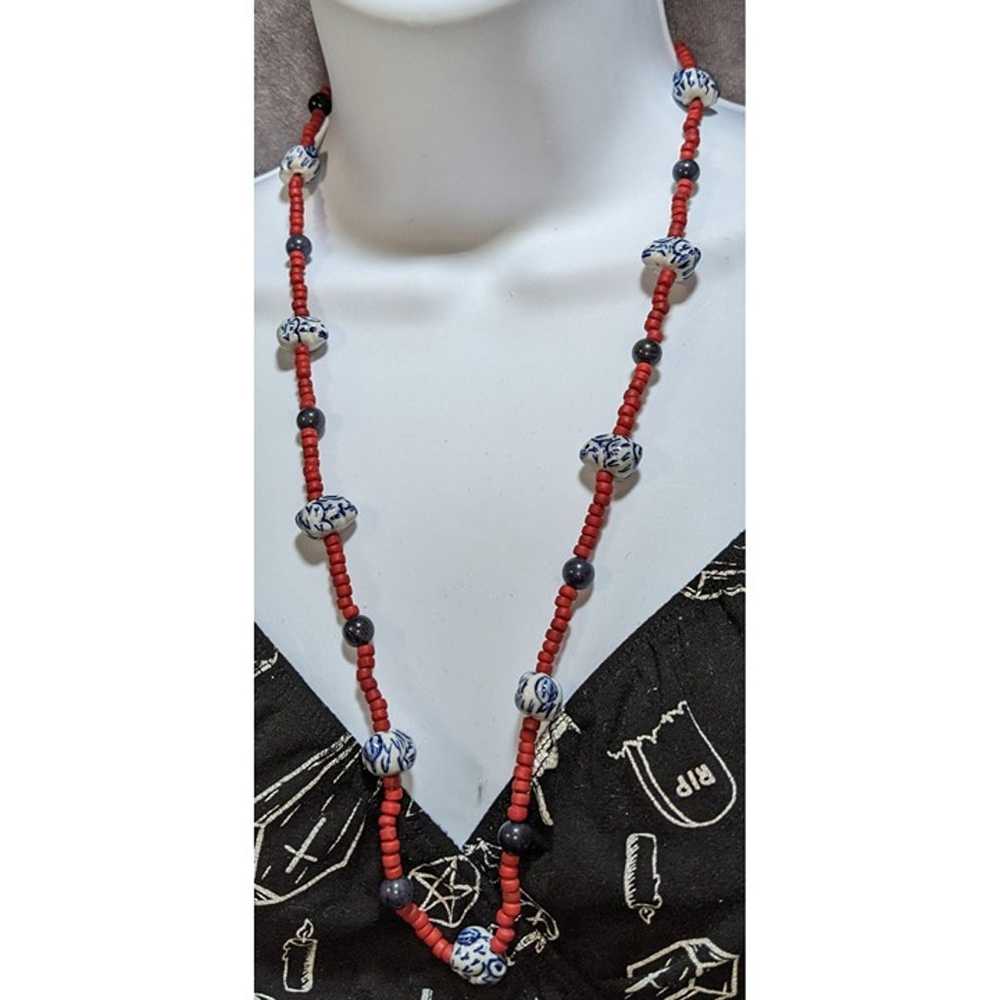 Red And Blue Porcelain Bunny Necklace - image 4