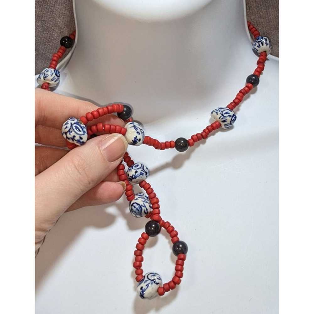 Red And Blue Porcelain Bunny Necklace - image 6