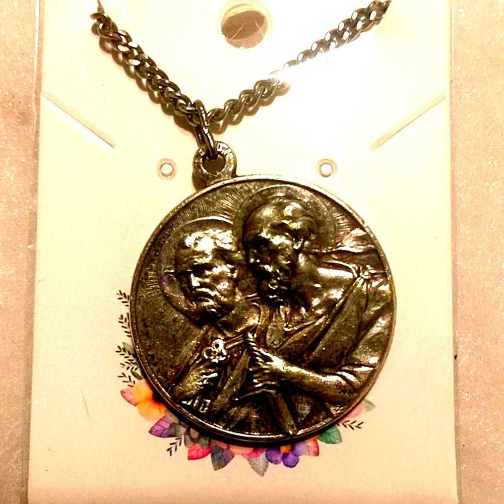 Beautiful Vtg. Religious Silver Necklace - image 2