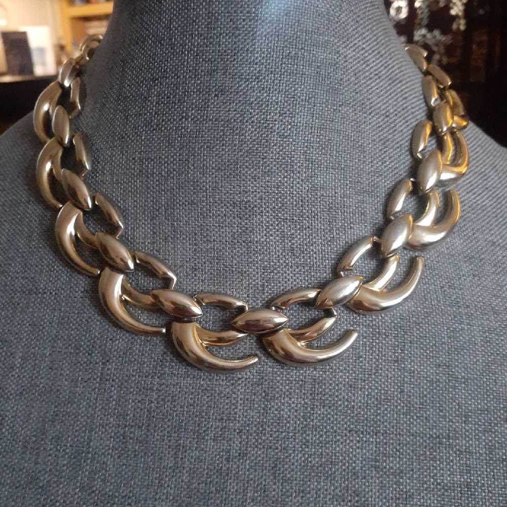 Vintage signed WM gold tone open work Choker/coll… - image 1