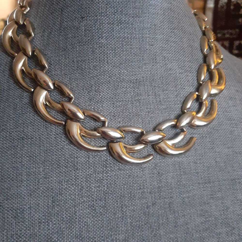 Vintage signed WM gold tone open work Choker/coll… - image 2