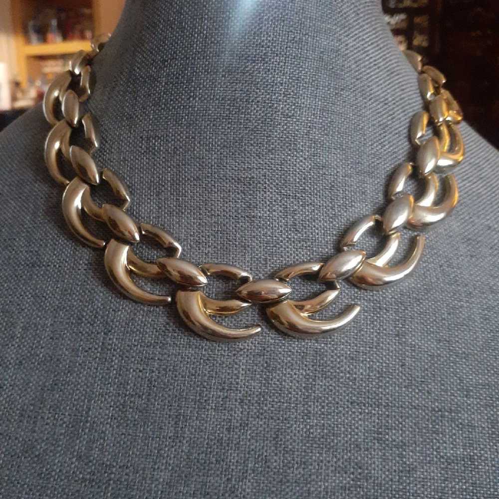 Vintage signed WM gold tone open work Choker/coll… - image 3