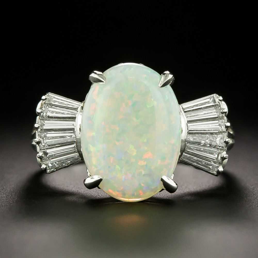Estate Opal and Baguette Diamond Ring - image 1