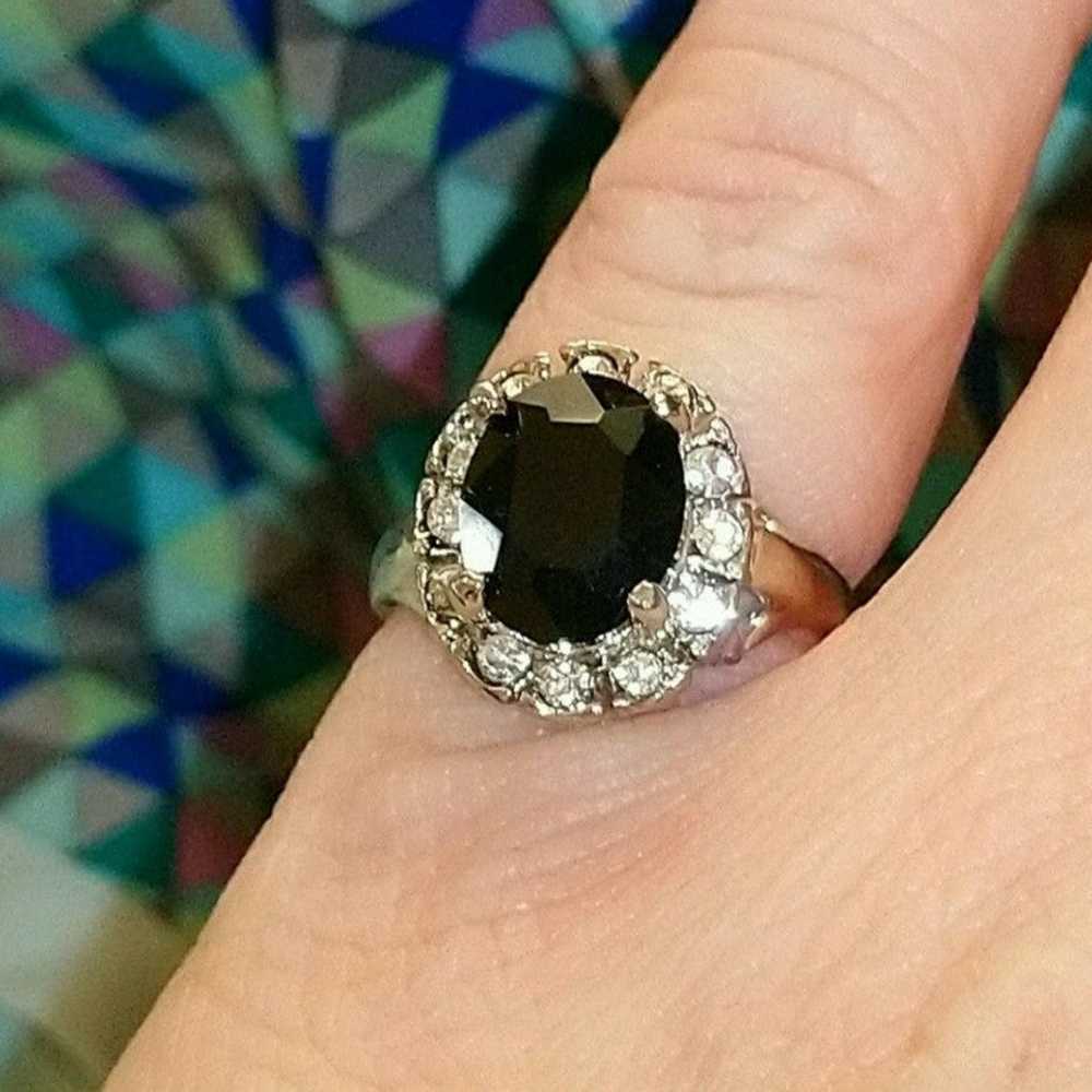 Size 9 - Sterling Silver Plated Black Sapphire Ri… - image 1