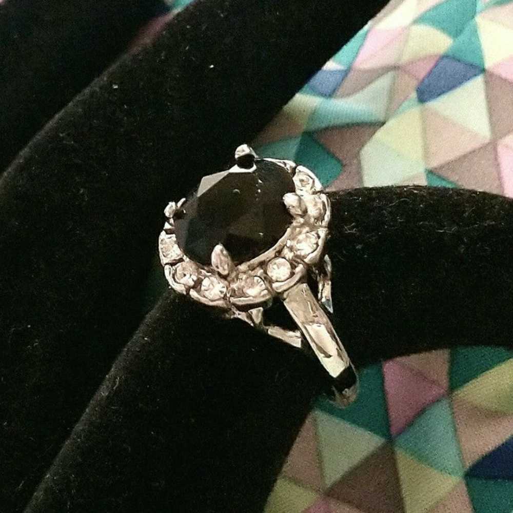 Size 9 - Sterling Silver Plated Black Sapphire Ri… - image 2