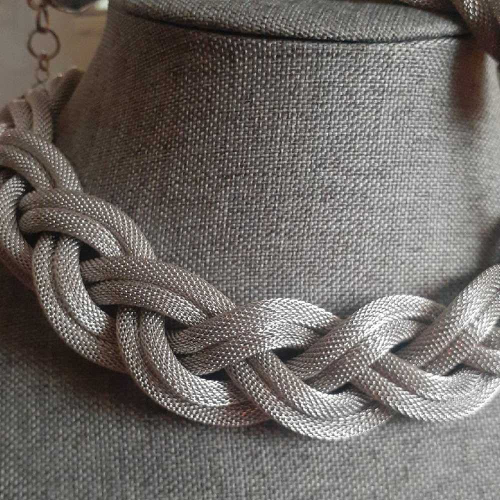 Vintage mesh braided silvertone necklace and Matc… - image 2