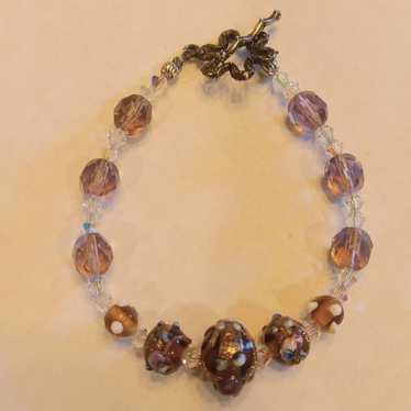 Vintage lampwork glass bead toggle bracelet - image 1