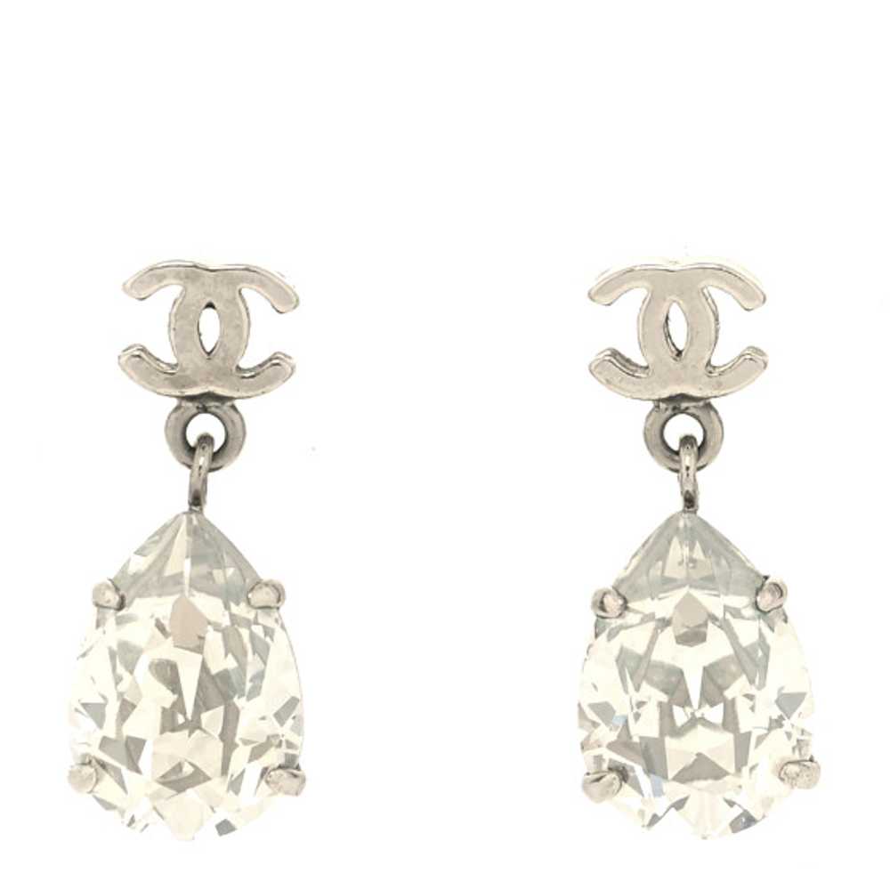CHANEL Crystal CC Drop Earrings Silver - image 1