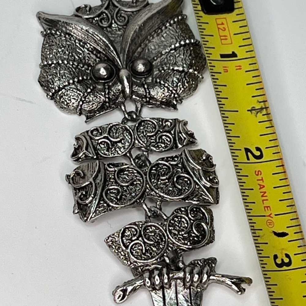 Silver Articulated Owl Large Pendant Necklace Sta… - image 5