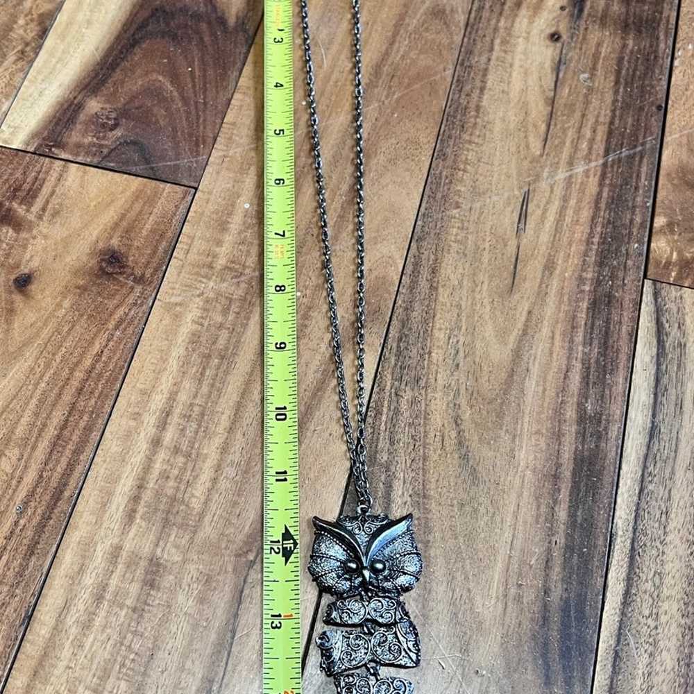Silver Articulated Owl Large Pendant Necklace Sta… - image 6