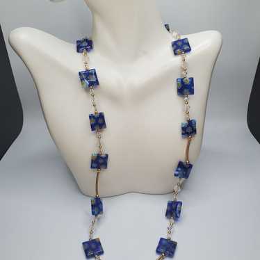 Vintage blue venetian glass necklace - image 1