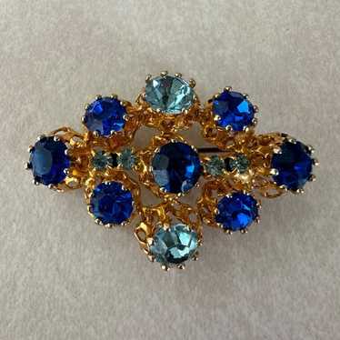 Made in Austria signed gold tone blue Austrian cr… - image 1