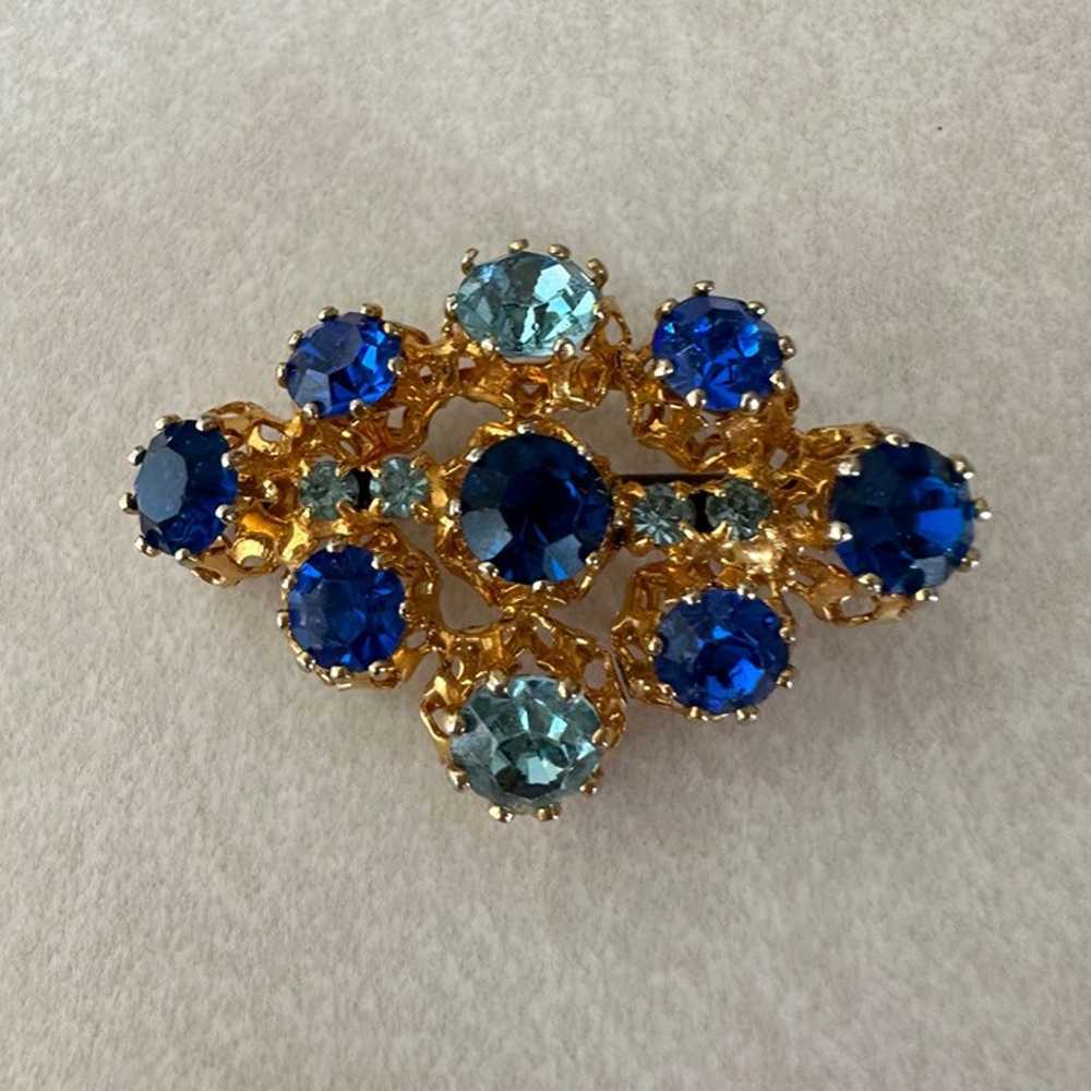 Made in Austria signed gold tone blue Austrian cr… - image 2