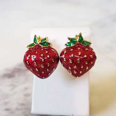 Vintage Enamel Strawberry Earrings MFA - image 1