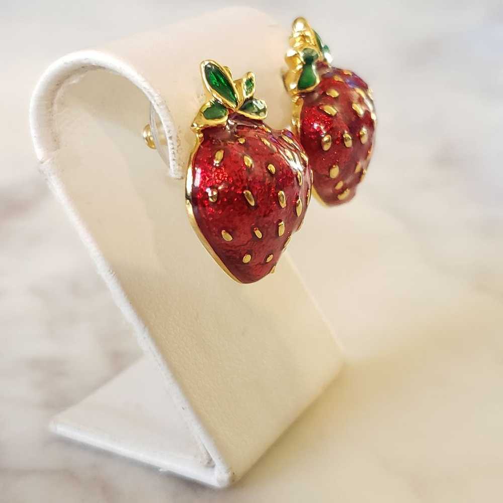 Vintage Enamel Strawberry Earrings MFA - image 3