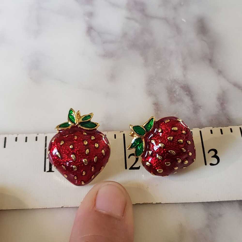 Vintage Enamel Strawberry Earrings MFA - image 5