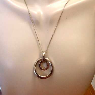 Vintage Double Hoop Sterling Silver Pendant Neckl… - image 1