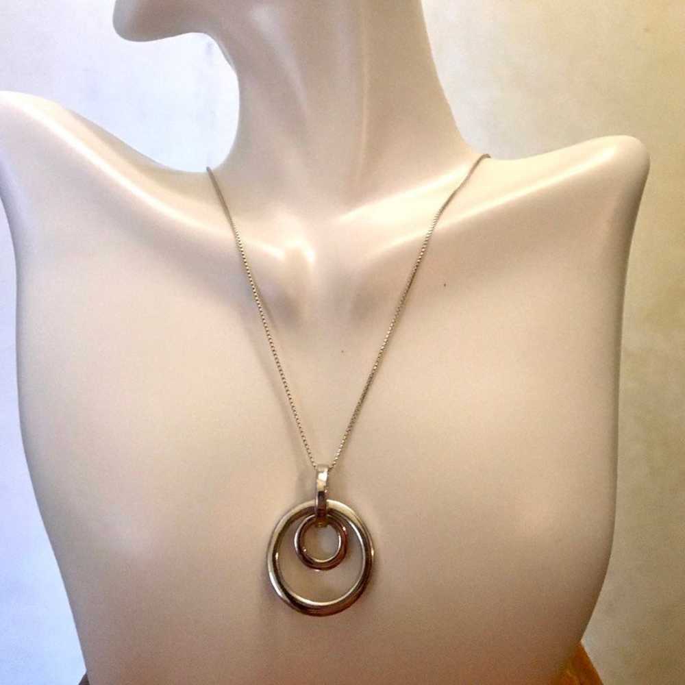 Vintage Double Hoop Sterling Silver Pendant Neckl… - image 2