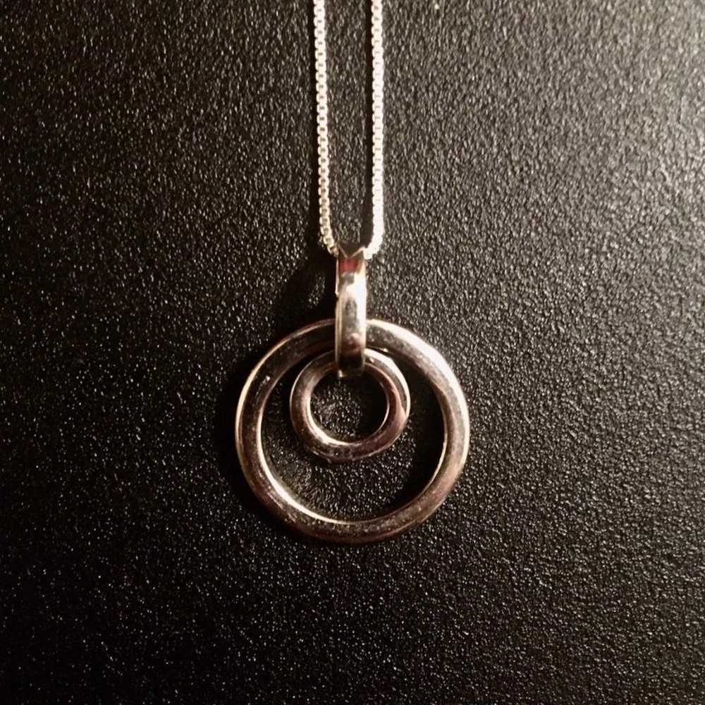 Vintage Double Hoop Sterling Silver Pendant Neckl… - image 3