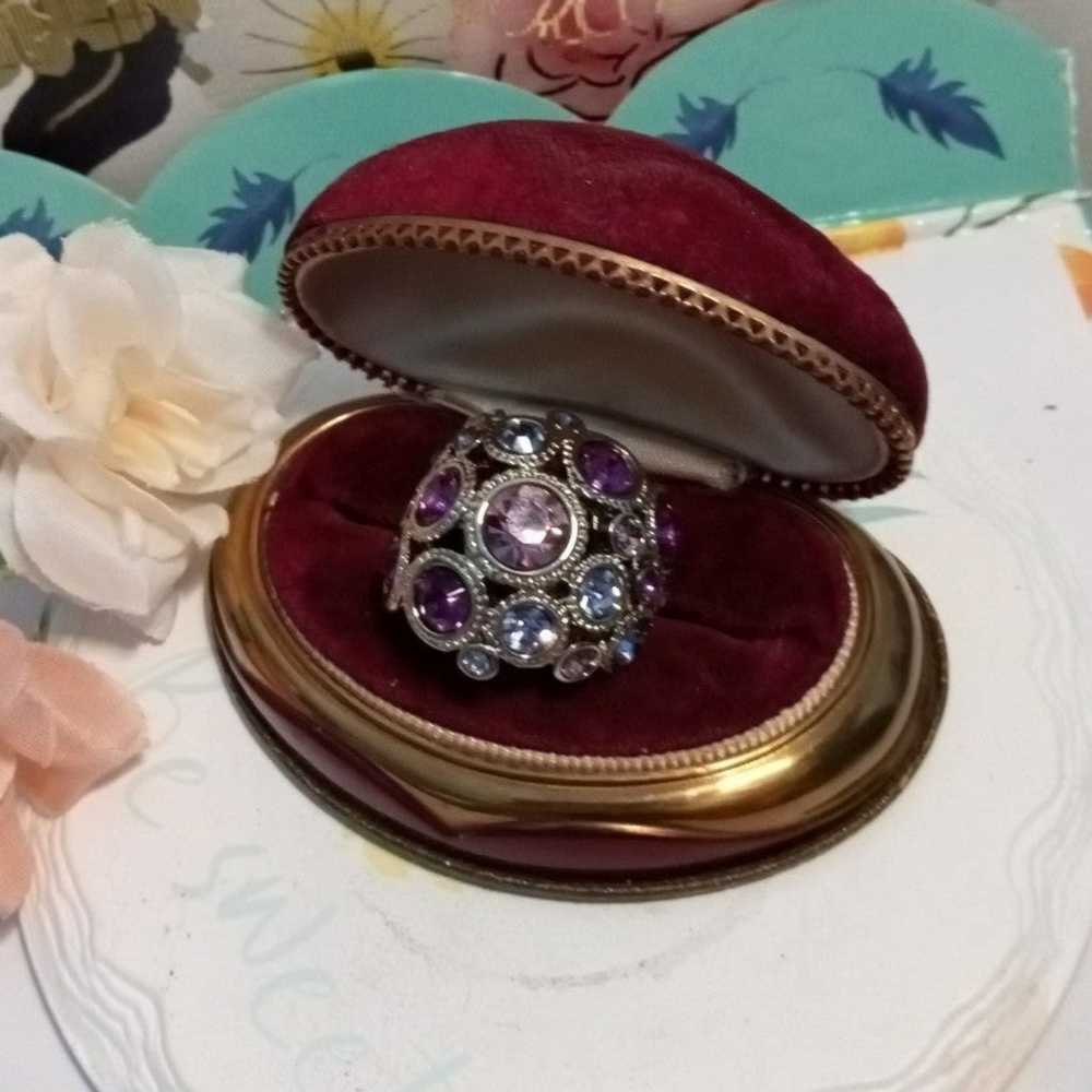 Vintage gemstone ring purple pink plated gold siz… - image 1