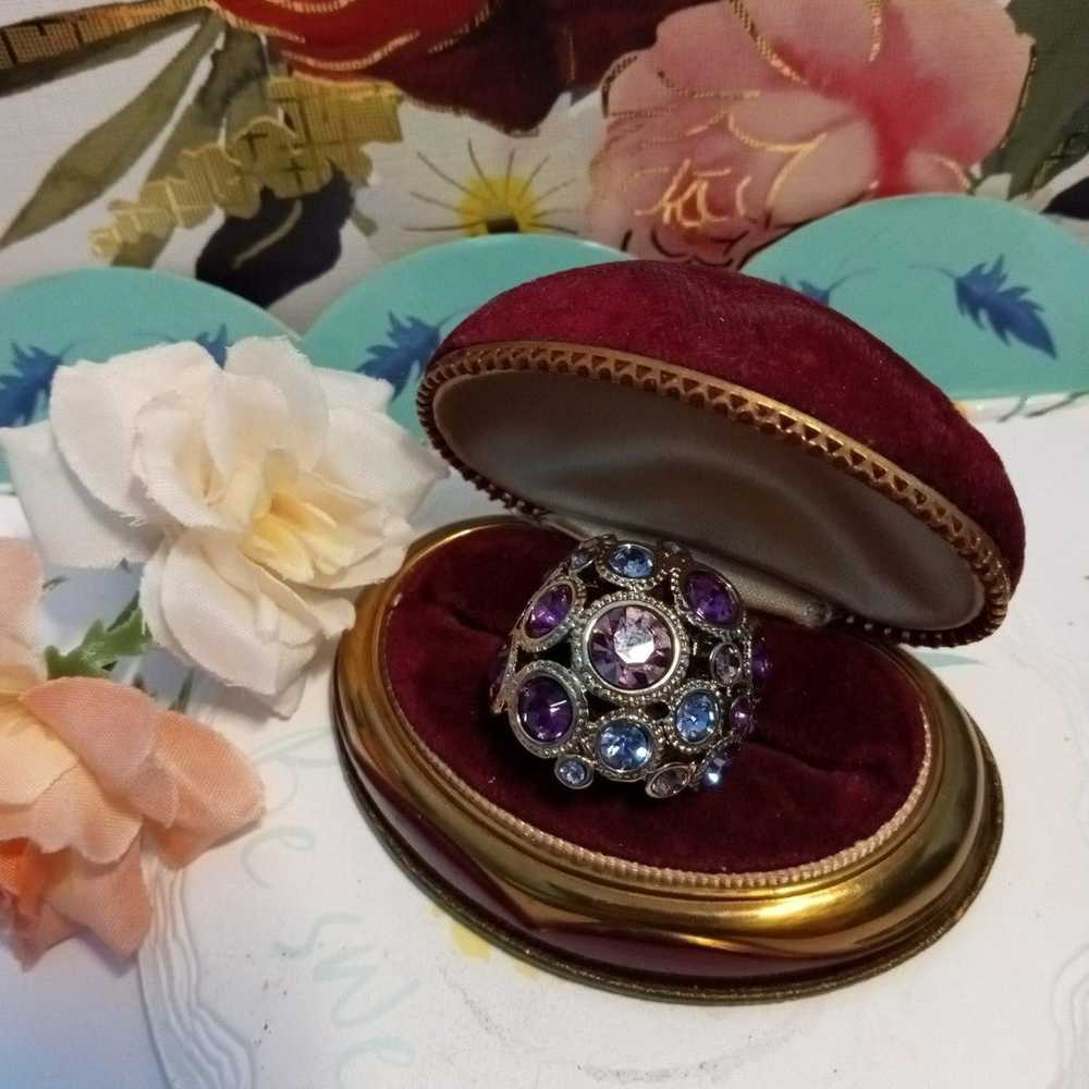 Vintage gemstone ring purple pink plated gold siz… - image 2
