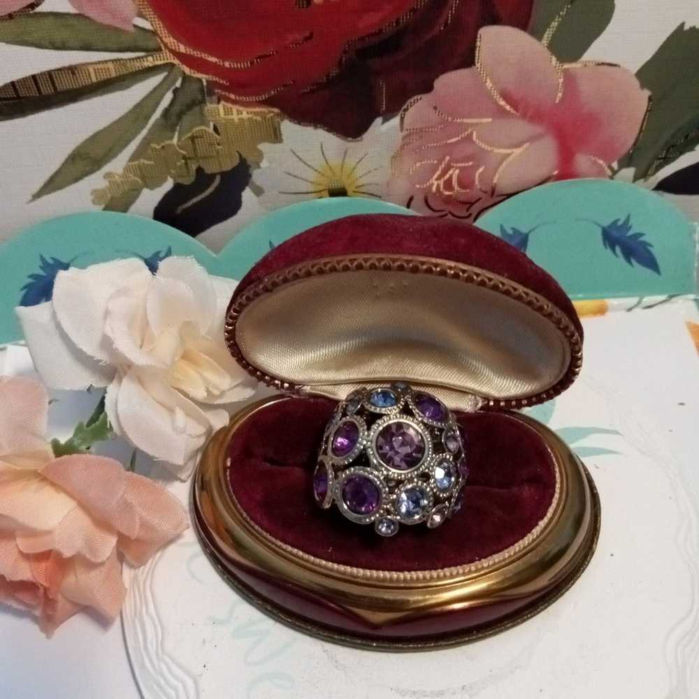 Vintage gemstone ring purple pink plated gold siz… - image 3