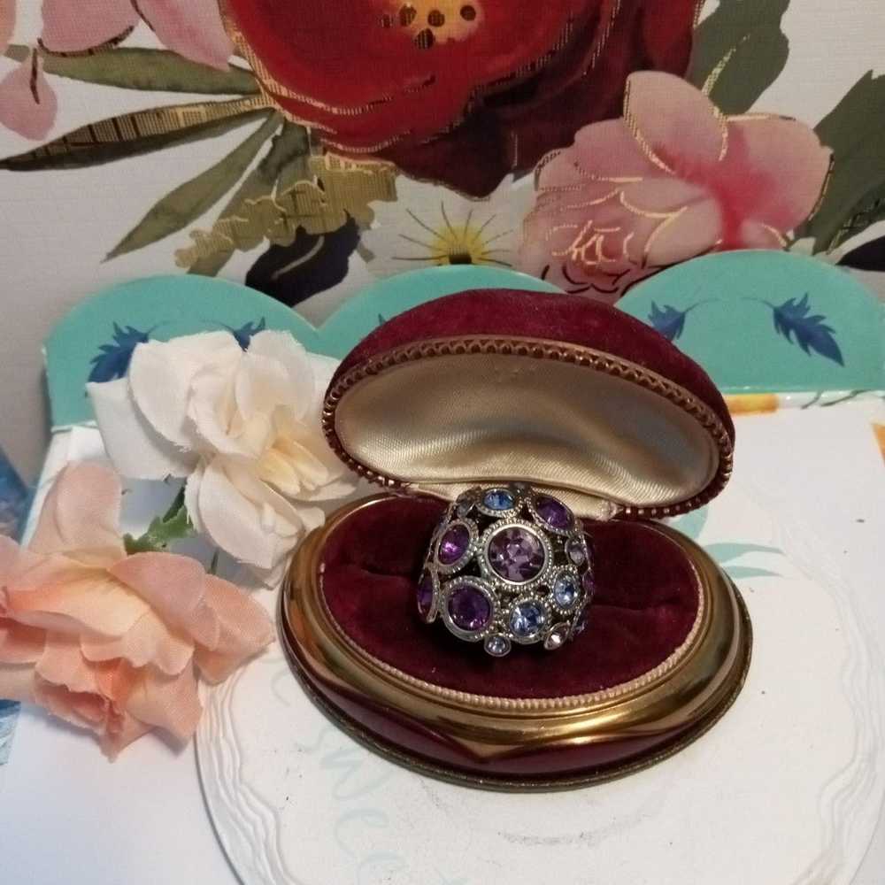 Vintage gemstone ring purple pink plated gold siz… - image 4