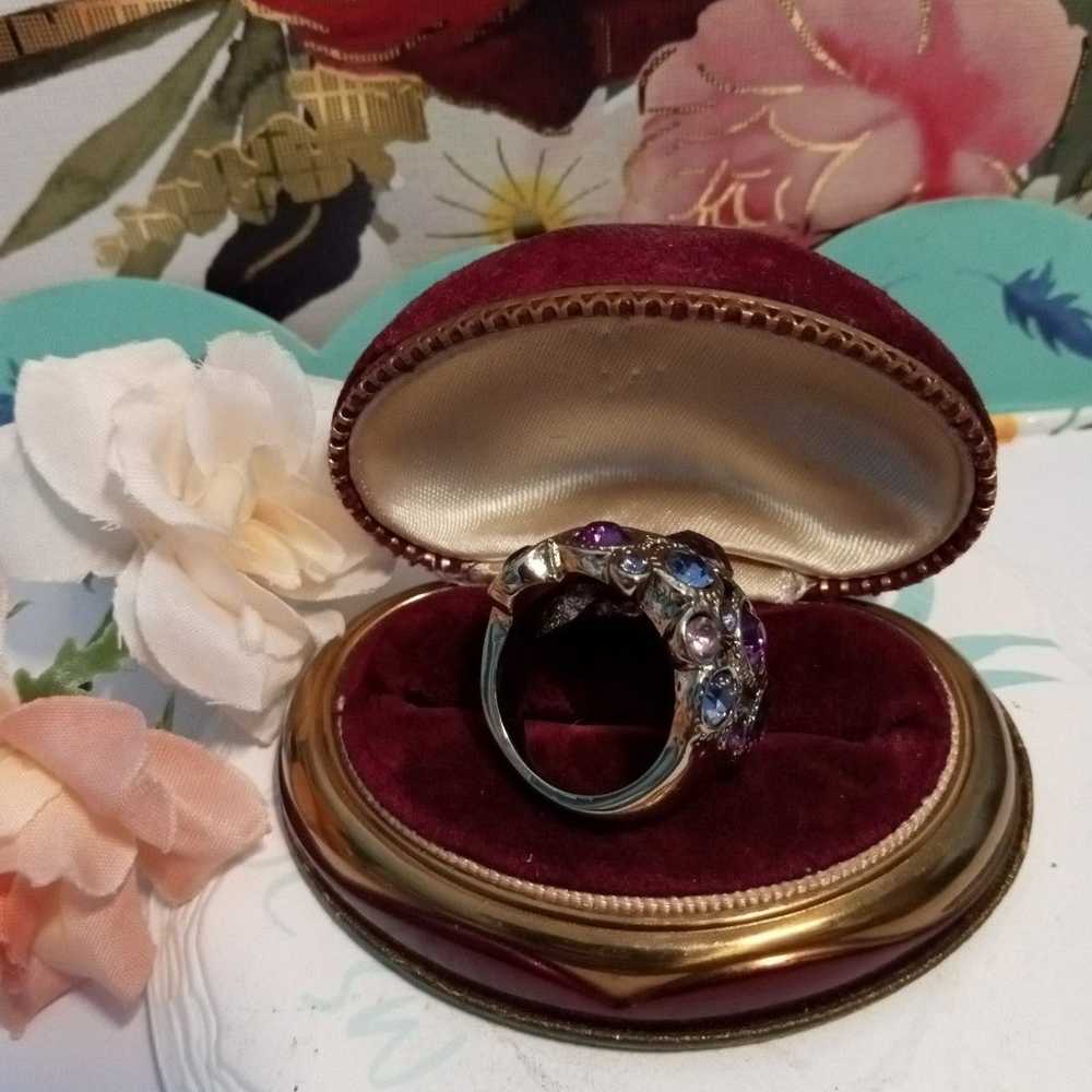 Vintage gemstone ring purple pink plated gold siz… - image 5