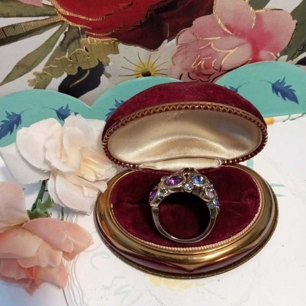 Vintage gemstone ring purple pink plated gold siz… - image 7