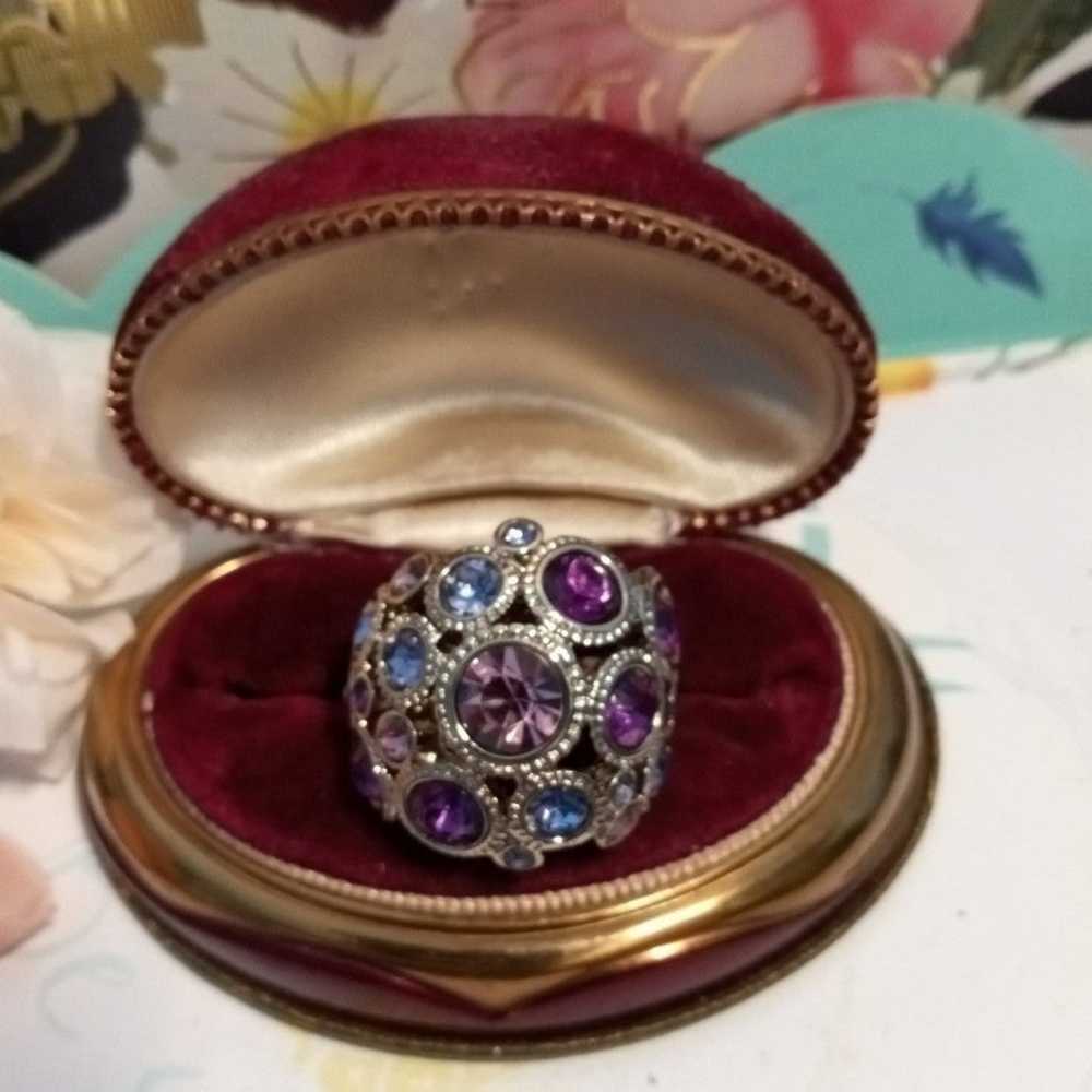 Vintage gemstone ring purple pink plated gold siz… - image 8
