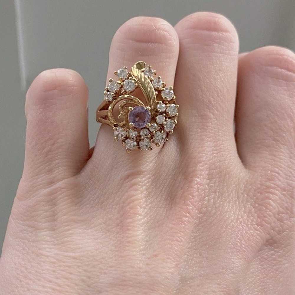 NWOT 14k Gold Plated Ring with Purple & Clear Sto… - image 11