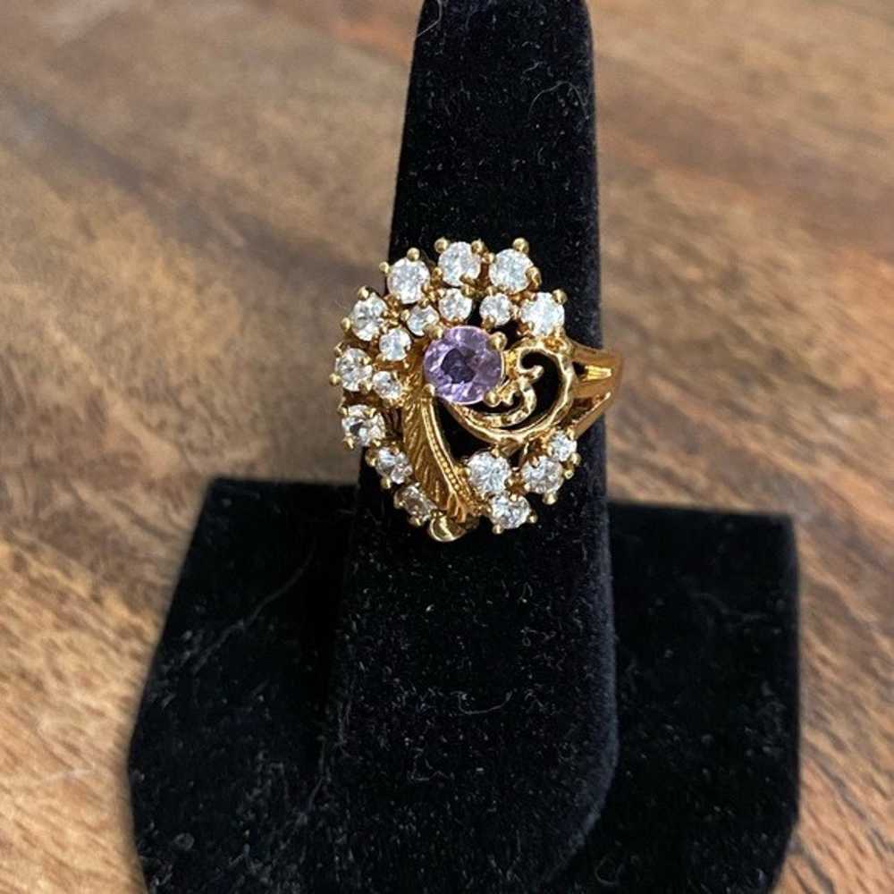 NWOT 14k Gold Plated Ring with Purple & Clear Sto… - image 1