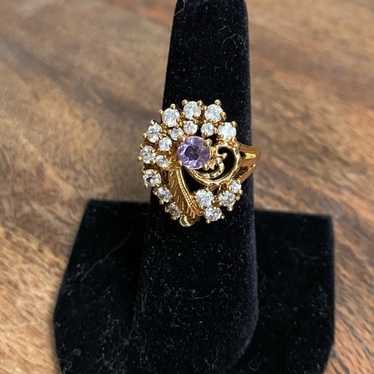 NWOT 14k Gold Plated Ring with Purple & Clear Sto… - image 1