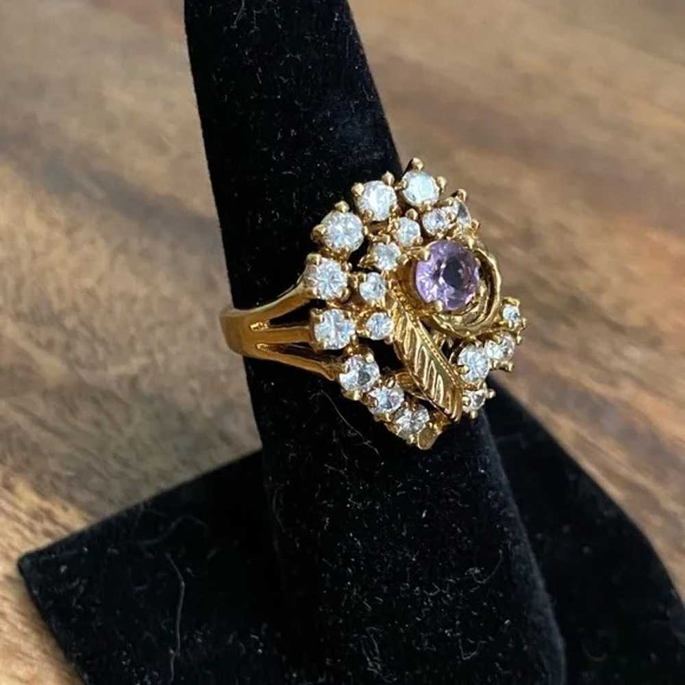 NWOT 14k Gold Plated Ring with Purple & Clear Sto… - image 2
