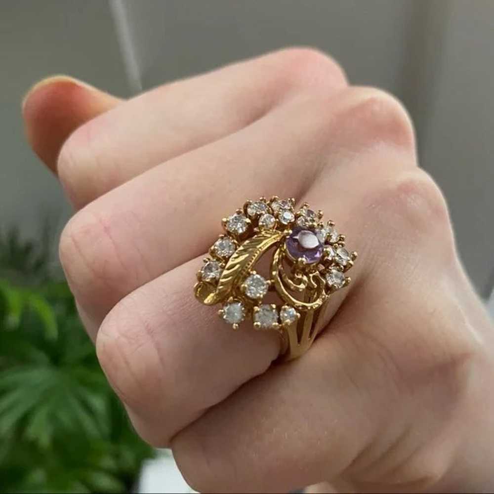 NWOT 14k Gold Plated Ring with Purple & Clear Sto… - image 3