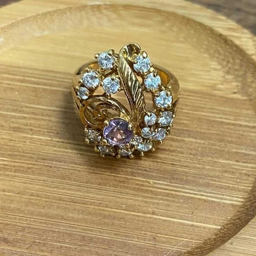NWOT 14k Gold Plated Ring with Purple & Clear Sto… - image 6